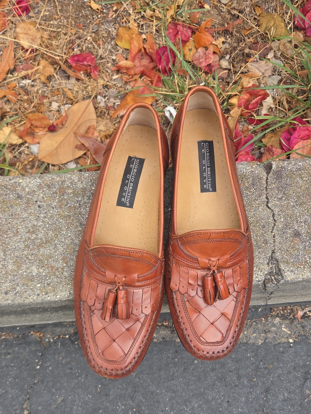 Giorgio Brutini Mens Leather Tassel Loafer Shoes Brown Woven Size 10